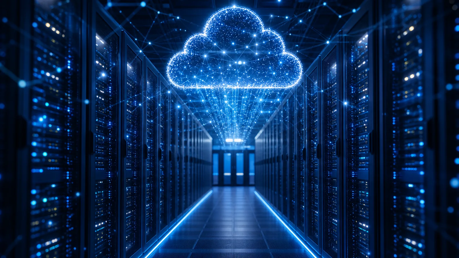 Infrastructura cloud si backup ilustrate prin noduri conectate