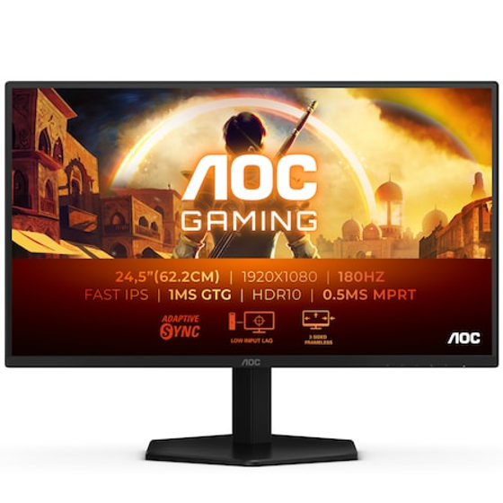 Monitor Gaming AOC 25G42E, 24.5", Full HD (1920x1080), Fast IPS, WLED, 180Hz, Adaptive Sync, NVIDIA G-SYNC Compatible, HDR 10, Flicker Free, Low Blue Light, HDMI, DisplayPort, Negru