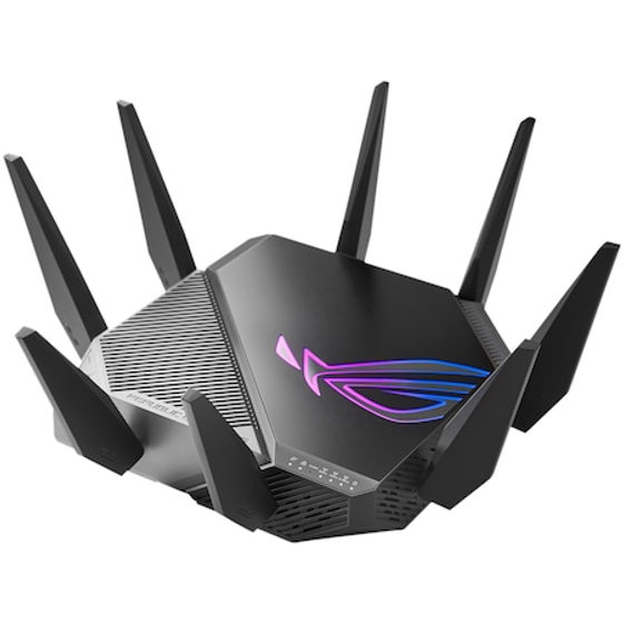 Router Gaming Wireless ASUS ROG Rapture GT-AXE11000, AXE11000, Tri-Band, Quad-Core 1.8GHz CPU, 256MB/1GB Flash/RAM, 2.5G port, AiProtection Pro, Adaptive QoS, VPN Fusion, IPTV, OFDMA, MU-MIMO, Beamforming, Link Aggregation, Port forwarding, RGB, AiMesh