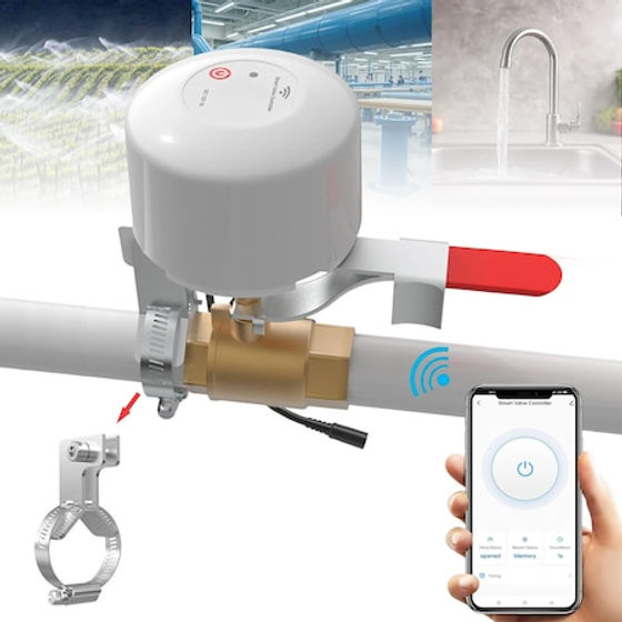 Electrovalva inteligenta WiFi, Bedee®, pentru Conducte de Apa/Gaz, Suport reglabil, Program si Numaratoare Inversa, ompatibila tuya, smart life, alexa si Google Home, alb