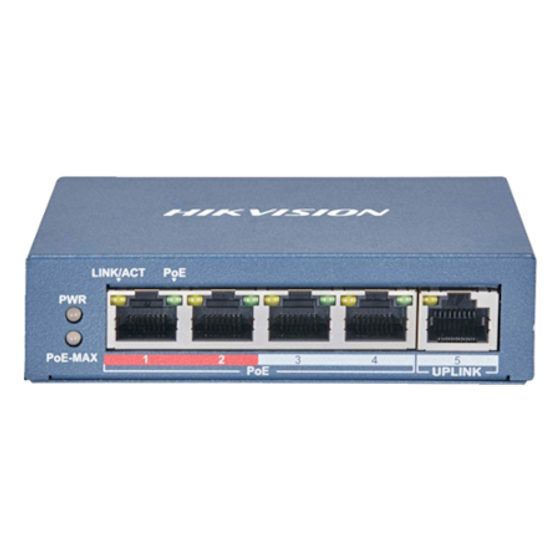 Switch 4 porturi PoE, Hikvision DS-3E1105P-EI/M, 1 port 10/100Mbps RJ45, 45W
