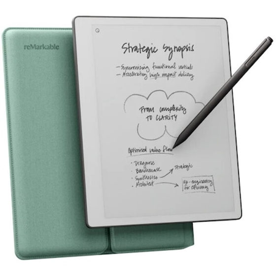 Tableta ePaper reMarkable Paper Pure + Marker Plus + Husa Mist Green, Display 10.3", 2GB RAM, 32GB Flash, Wi-Fi, Argintiu