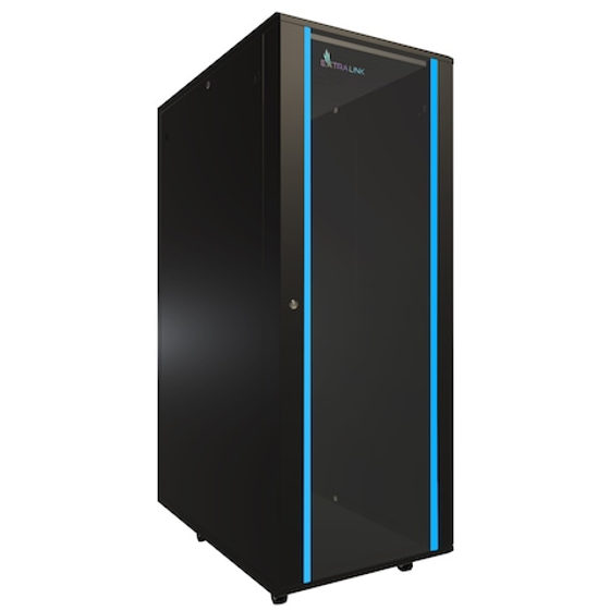 Dulap rack 19", Extralink 37U 600x1000 mm negru, server, montare pe podea, 19’’ standard, pentru servere, switchuri si echipamente de retea, constructie profesionala din otel, usi din sticla, panouri laterale detasabile