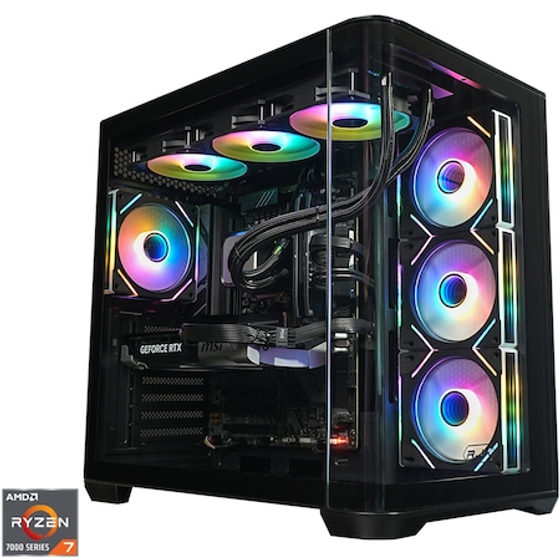 Sistem Desktop PC Gaming A+ cu procesor AMD Ryzen™ 7 7800X3D pana la 5.0GHz, Racire pe lichid, 32GB DDR5, 1TB SSD, MSI GeForce RTX™ 5060Ti VENTUS 2X OC PLUS 16GB GDDR7, No OS, Black