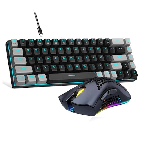 Pachet Gaming Timebox: Tastatura Mecanica Gaming 60%, 68 Taste PBT, Red Switch, Iluminare LED, Cablu Type-C, Format Compact si Portabil + Mouse Wireless Gaming, Ultrausor 95g, RGB LED, 2 Butoane Programabile, USB 2.4GHz, Design Ergonomic, Negru