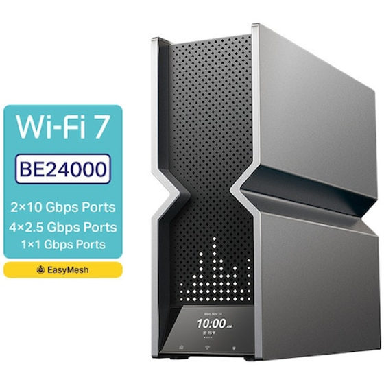 Router Wireless TP-Link Archer BE900, BE24000, Quad-Band, Wi-Fi 7, MLO, 1 port 10G, 1 port SFP+ 10G, 4 porturi 2.5G, 2 porturi USB, Easy Mesh, HomeShield, Touchscreen and LED Screen