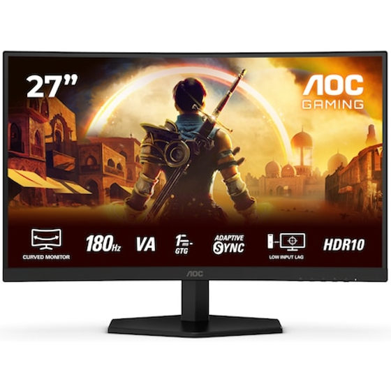 Monitor Gaming AOC C27G42E, Curbat 1500R, 27", Full HD (1920x1080), Fast VA, WLED, 180Hz, 0.5ms MPRT, 1ms GtG, Adaptive Sync, HDR 10, Flicker Free, Low Blue Light, Difuzoare 2x2W, HDMI, DisplayPort, Negru