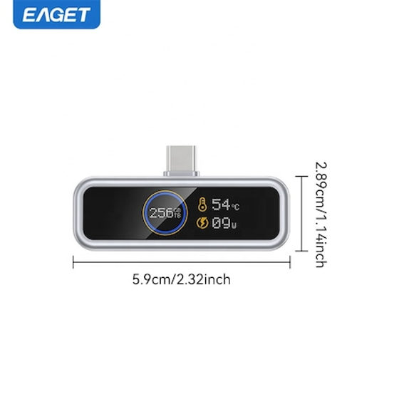 SSD extern portabil cu display LCD, 256GB, compact pentru telefon, USB Type-C, compatibil cu iPhone 15/16 si modele cu USB-C