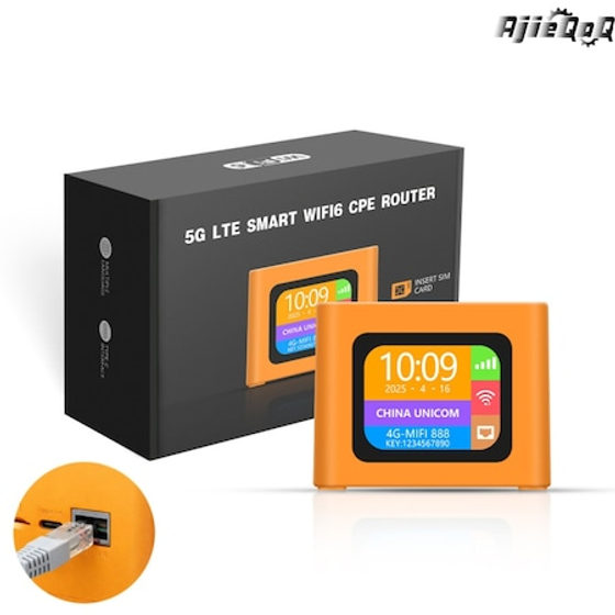 Router wireless 4G/5G LTE, 300 Mbps, 2, 4 GHz, Wi-Fi 6, slot pentru cartela SIM, cu porturi LAN/WAN, Plug-and-play, cu baterie externa de 3000 mAh, router Wi-Fi care conecteaza pana la 32 de dispozitive, compact si portabil, AjieQaQ®, portocaliu