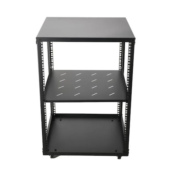 Dulap retea, Rack server 15U cu raft, Raft reglabil 2 mm, 4 roti, Rack mobil pentru amplificator audio, 15U