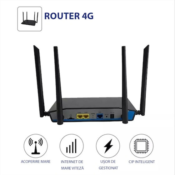Router wireless 4G LTE, SIM CARD SLOT, 300Mbps, 4 Antene, Semnal puternic, DC 12V