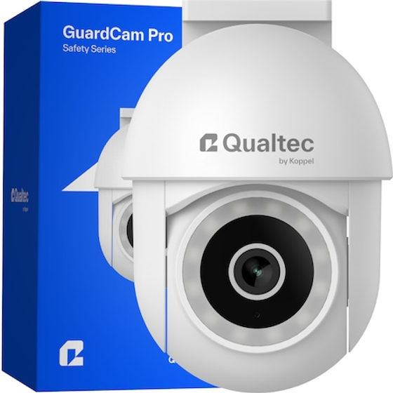 Camera de supraveghere exterior / interior, Qualtec by Koppel®, smart, IP, wireless, WiFi 2.4GHz, rotativa, zoom, detectare & urmarire miscare si persoane, Tuya, audio-video, night vision color & infrarosu, H.265, filmare WDR, 2560x1440, GuardCam Pro, alb