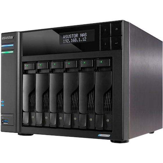 Network Attached Storage, Asustor Lockerstor 6 Gen2+, AS6706T v2, 6 Bay NAS, Quad-Core 2.0GHz CPU, Dual 5GbE Ports, 8GB RAM DDR4, Four M.2 SSD Slots