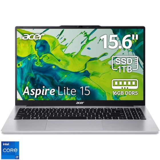 Laptop Acer Aspire Lite 15 AL15-72P-71X1 cu procesor Intel® Core™ i7-13620H up to 4.90 GHz, 15.6'', Full HD, IPS, 16GB DDR5 RAM, 1TB SSD, Intel® UHD Graphics, No OS, Pure Silver