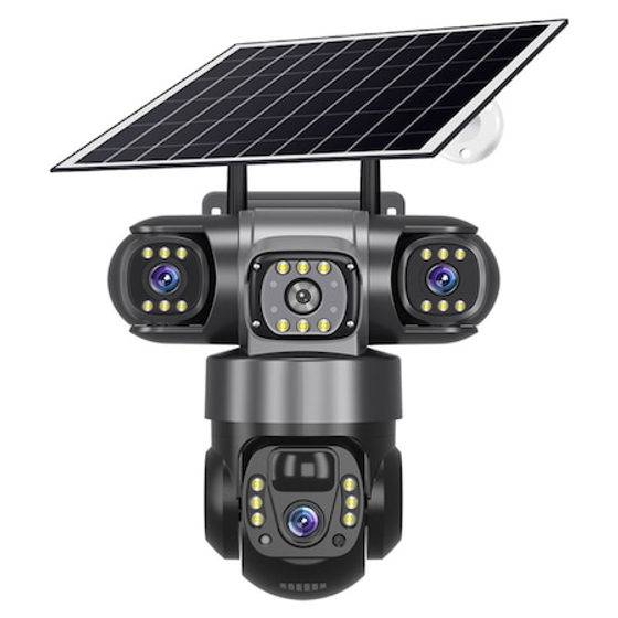 Camera de supraveghere cu panou solar MaGeCa, 4G, Cartela SIM, 6MP Full HD, 3 zone supravegheate simultan, Detectarea miscarii, Comunicare bidirectionala, Vedere nocturna, Stocare prin card SD/Cloud, Rezistenta la apa IP66, Card 64 GB cadou