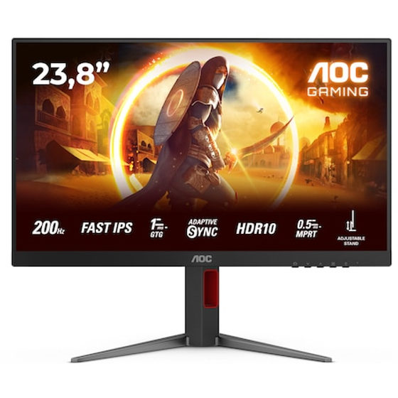 Monitor Gaming AOC 24G4HA, 23.8", Full HD (1920x1080), Fast IPS, WLED, 200Hz, 0.5ms MPRT, 1ms GtG, Adaptive Sync, NVIDIA G-SYNC Compatible, HDR 10, Flicker Free, Low Blue Light, Difuzoare 2x2W, HDMI, DisplayPort, Pivot, Negru