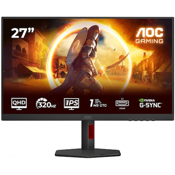 Monitor Gaming AOC Q27G4SRU, 27", QHD (2560x1440), Fast IPS, WLED, 320Hz, 0.3ms MPRT, 1ms GtG, HDR400, Adaptive Sync, G-SYNC Compatible, FlickerFree, Low Blue Light (hardware), Difuzoare 2x2W, HDMI, DisplayPort, Pivot, Negru
