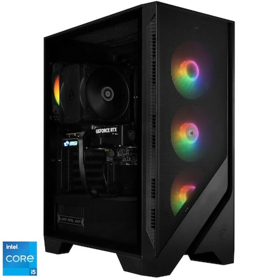 Sistem Desktop PC Gaming A+ cu procesor Intel® Core™ i5 14400F pana la 4.7GHz, 32GB DDR5, 1TB SSD, MSI GeForce RTX™ 5060 8GB GDDR7 GAMING OC, No OS, Black