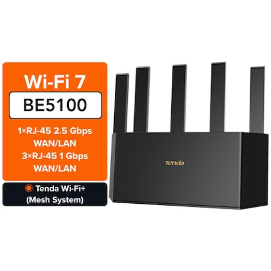Router Wireless TENDA RE6L PRO, Wi-Fi7, BE5100, Dual- Band, 1X LAN 2.5Gbps+ 3X LAN 1Gbps, Multi-Link Operation (MLO), MU-MIMO, OFDMA, Beamforming, IPTV, IPv6, WPA3, pana la 200 dispozitive conectate simultan, Router Mode, AP Mode, Repeater Mode