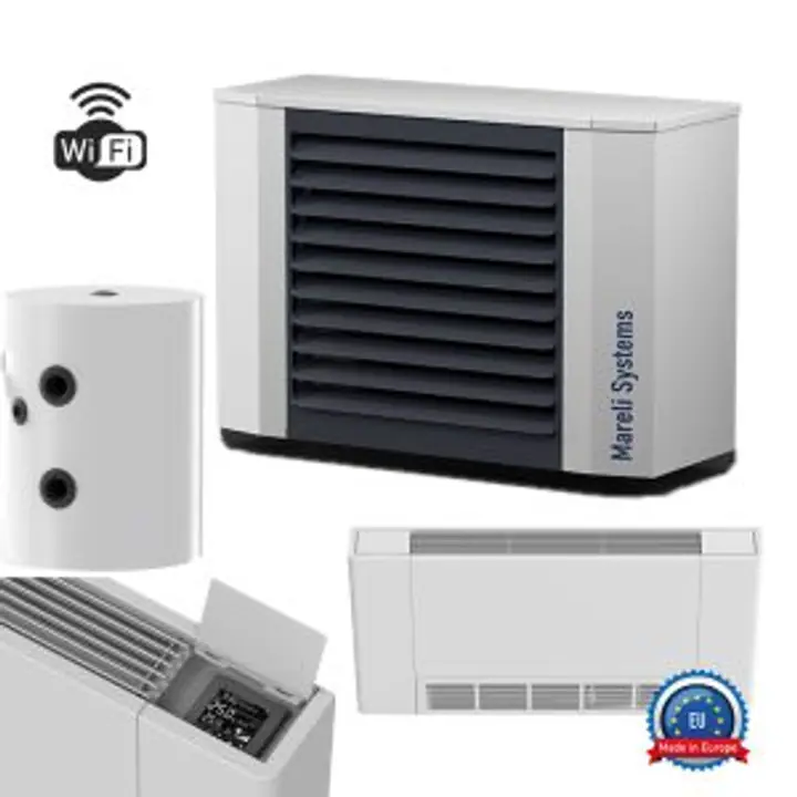 Pachet cu pompa de caldura monobloc Mareli 6kW R290 pentru apartament cu ventiloconvectoare si Puffer
