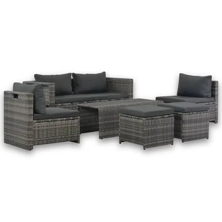 Set mobilier de gradina cu perne vidaXL, 6 piese, gri, poliratan, 46.95 kg 44722