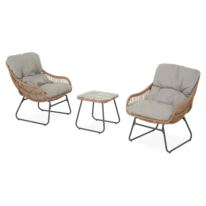 Set mobilier gradina/terasa 2 fotolii si masuta, Maison Mex RACO, negru/natur/gri
