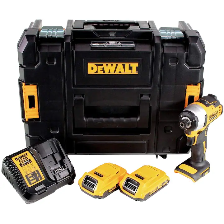 Masina compacta de insurubat cu impact pe acumulator DeWalt DCF809D2, 18 V, 2800 RPM, 3200 PPM + 2 acumulatori + incarcator + agatatoare curea + valiza depozitare TSTAK
