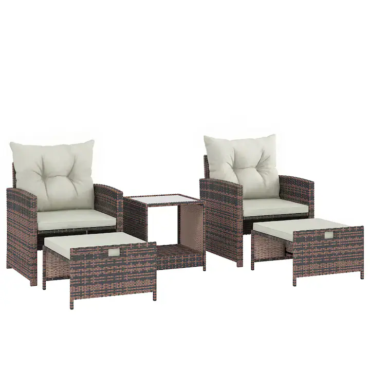 Set de scaune de relaxare din ratan, Outsunny, Rattan PE, Otel,62 x 65 x 75 cm, Maro/Alb Crem