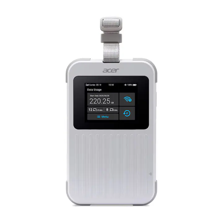 Router Wireless Acer Connect M6E 5G Mobile Wi-Fi, 2.4” Color TFT Touch, 5G NR & 4G LTE, 2x2 MIMO, MTK 24M Octa Core 2.5Ghz CPU, 16GB eMMC, 4GB LPDDR4X, MIL-STD-810H, IP68, Baterie 8000 mAh, NFC, USB Type-C, Open VPN Client, 20GB International Data