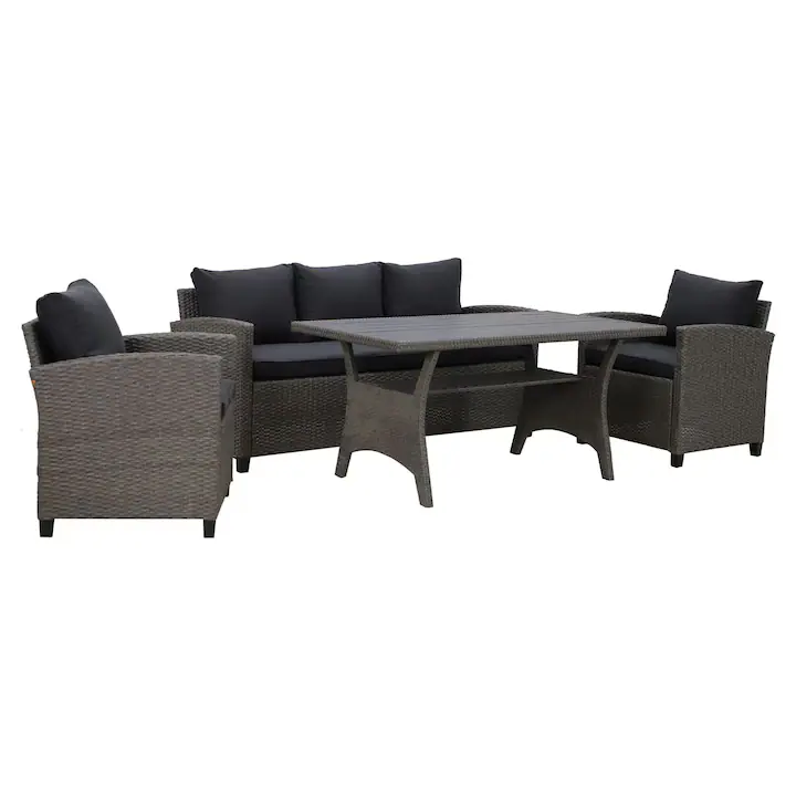 Set mobilier gradina/terasa 2 fotolii, canapea si masa, Maison Mex BAXTER, gri/negru