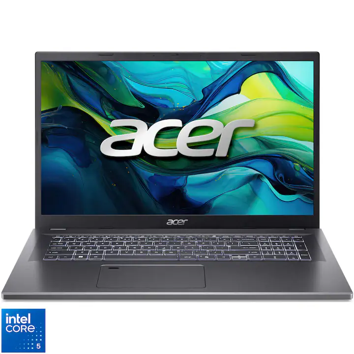 Laptop Acer Aspire 17 A17-51M-519 cu procesor Intel® Core™ 5 120U pana la 5 ghz, 17.3" FullHD IPS, 16GB DDR5, 512GB SSD, Intel® Graphics, No Os, Silver