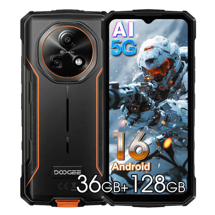 DOOGEE Fire 7 Telefon Mobil Rezistent, Android 16, Baterie 13000mAh, 6GB RAM Fizic + Extensibil 30GB Virtual, 128GB Stocare, Ecran 6.6" HD+ 90Hz IPS, Camera Principala 64MP AI, NFC