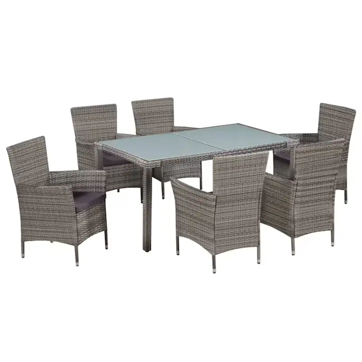 Set mobilier de exterior cu perne vidaXL, 7 piese, gri, poliratan, 59 kg