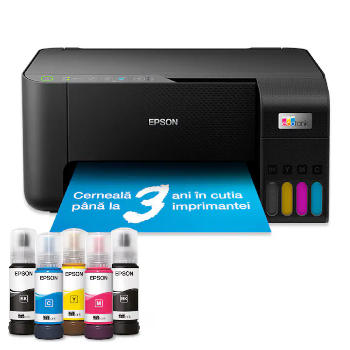 Multifunctional inkjet color CISS Epson EcoTank L3270, A4, Color, 10 ppm, USB, Wireless Negru