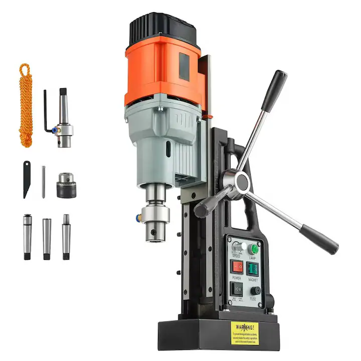 Masina de gaurit cu talpa magnetica VEVOR J1CD-60D, 1500W, 0-600 RPM, diametru gaurire 60mm, greutate 21.1kg, dimensiuni 365x230x495mm