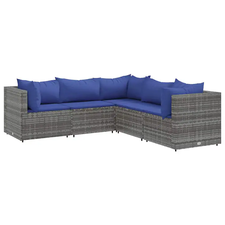 Set mobilier de gradina cu perne, vidaXL, 5 piese, gri, poliratan, 33.72 kg 3308127