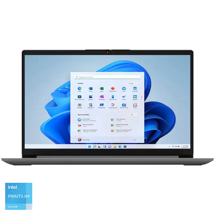 Laptop Lenovo IdeaPad 1 15IJL7 cu procesor Intel® Pentium® Silver N6000 pana la 3.3GHz, 15.6", Full HD, 4GB DDR4 RAM, 128GB eMMC, Intel® UHD Graphics, Windows® 11 Home in S mode, Cloud Grey