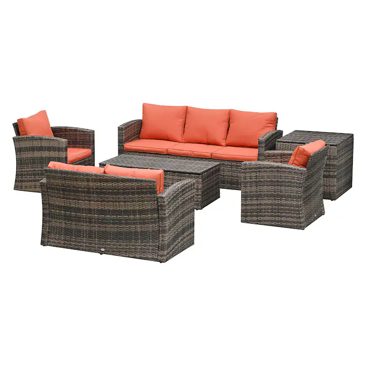 Set mobilier gradina, Outsunny, 6 Piese, Perne detasabile, Maro/Portocaliu
