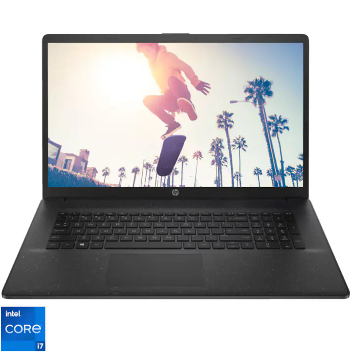 Laptop HP 17-cn3003nq cu procesor Intel® Core™ i7-1355U pana la 5.0GHz, 17.3'', Full HD, IPS, 16GB DDR4 RAM, 512GB SSD, Intel® Iris® Xe, Free DOS, Black