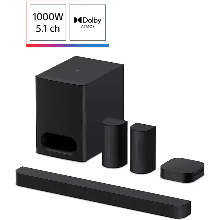 Soundbar Sony BRAVIA Theatre System 6 HT-S60, 5.1ch, 1000W, Dolby Atmos, DTS:X, AI Voice Zoom 3, Mod Multi Stereo Party, Bluetooth 5.3, Negru