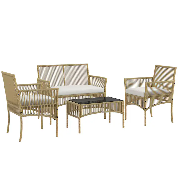 Set mobilier gradina 4 piese, 2 scaune, canapea si masuta, ratan natural, maro