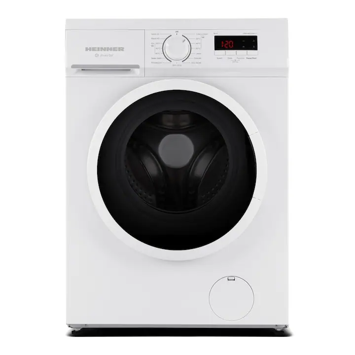 Masina de spalat rufe slim Heinner HWM-M8014SMA+++, 8 kg, 1400 rpm, Clasa A, Motor inverter, Display digital, Blocare acces copii, Alb