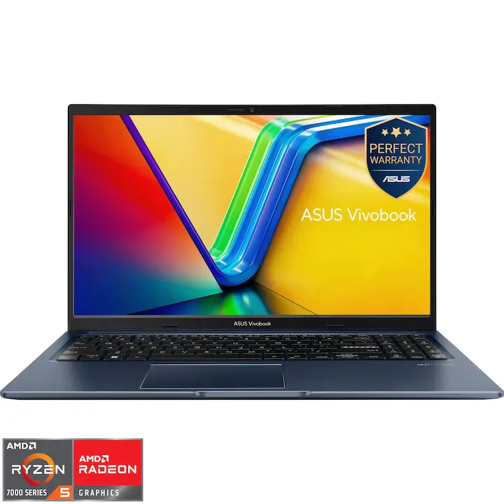 Laptop ASUS Vivobook 15 M1502YA cu procesor AMD Ryzen™ 5 7430U pana la 4.3 GHz, 15.6'', Full HD, IPS, 8GB DDR4, 512GB SSD, AMD Radeon™ Graphics, No OS, Quiet Blue