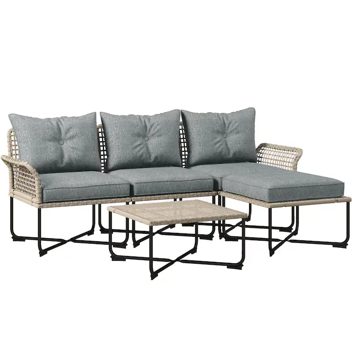 Set mobilier gradina Outsunny, rattan PE, gri, 65x65x72cm