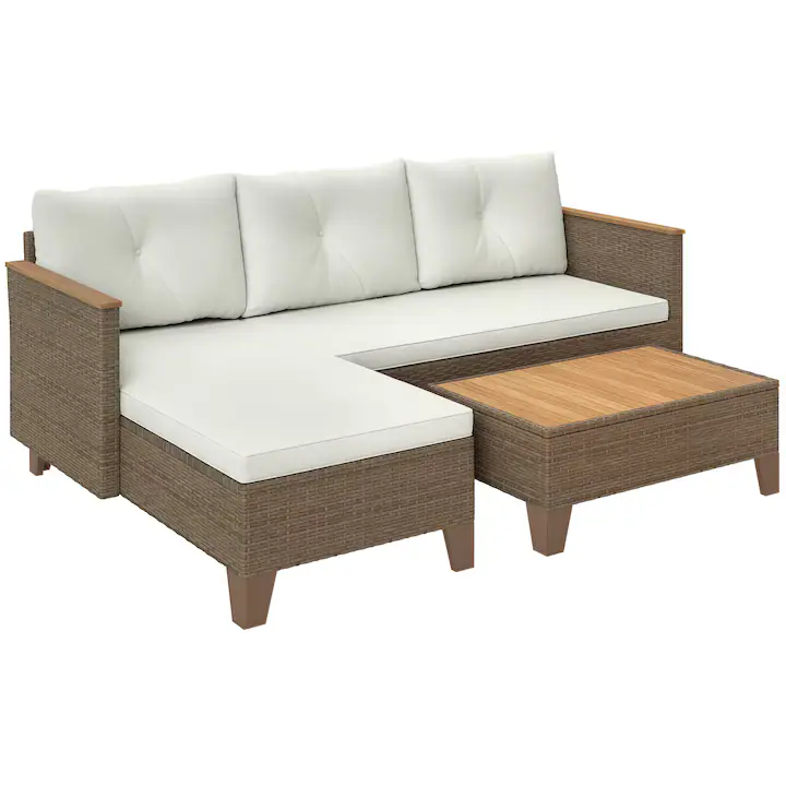 Set mobilier gradina, Outsunny, Ratan, Crem, 128x66x66cm, 80x50x30cm