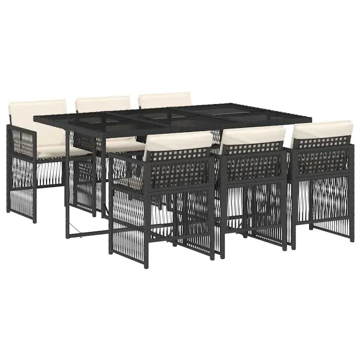 Set mobilier de gradina cu perne vidaXL, 7 piese, negru, poliratan, 21.1 kg 3210906