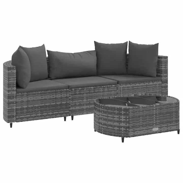 Set canapea de gradina cu perne, vidaXL, 4 piese, gri, poliratan, 26.52 kg 3308362