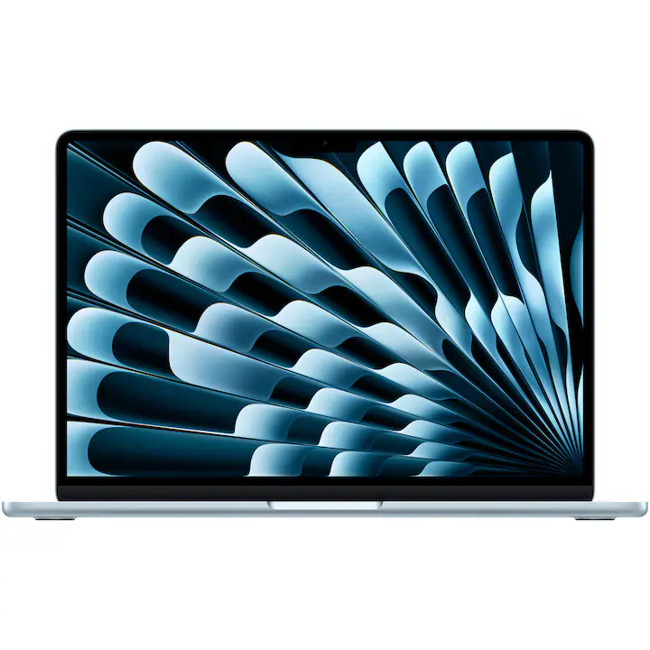 Laptop Apple MacBook Air 13" cu procesor Apple M5, 10 nuclee CPU, 10 nuclee GPU, 16 nuclee Neural Engine, 24GB RAM, 512GB SSD, Sky Blue, Tastatura Internationala