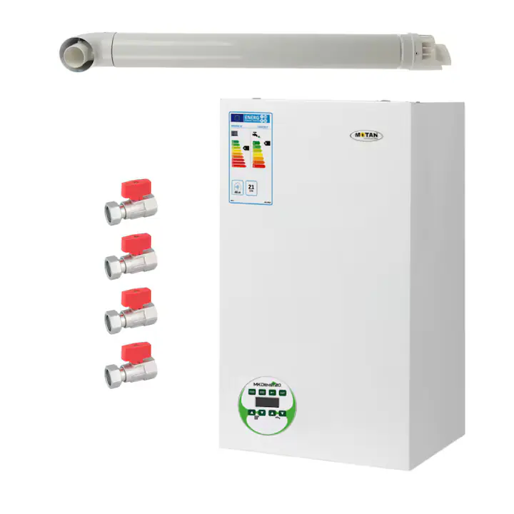 Pachet centrala termica Motan MKDens 20-P 22.5 kW, in condensare, kit evacuare si set robineti Fornara incluse