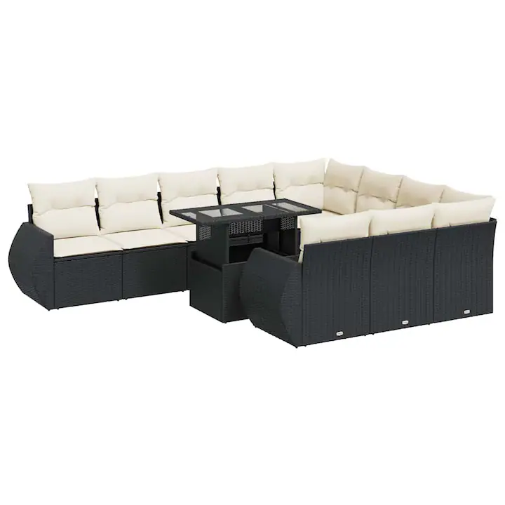Set canapele de gradina cu perne vidaXL, 11 piese, negru, poliratan, 3326707